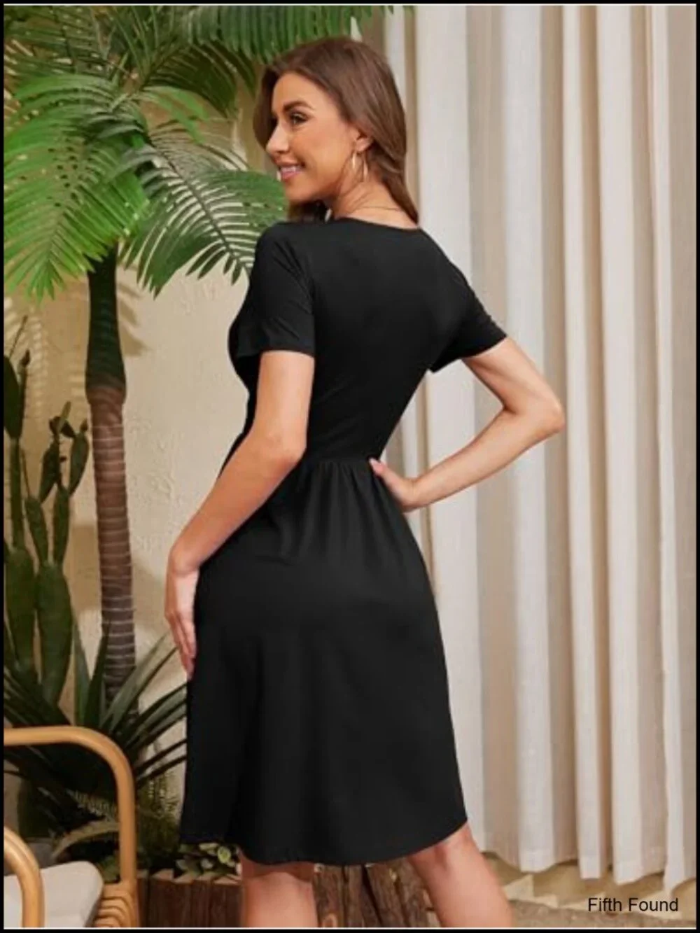 Short Sleeve V-Neck Beach Dress with Pockets S-2XL